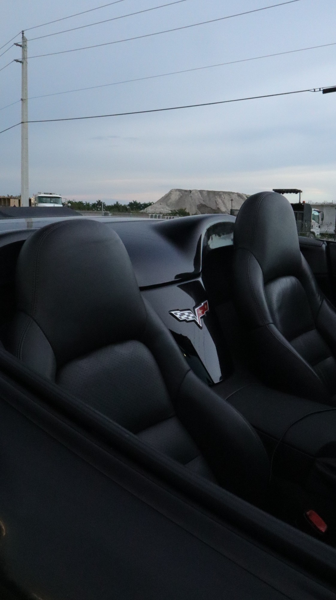 Convertible interior with black bucket seats